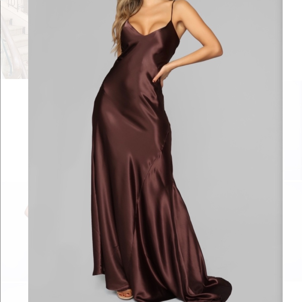 Chocolate Satin Maxi Dress
